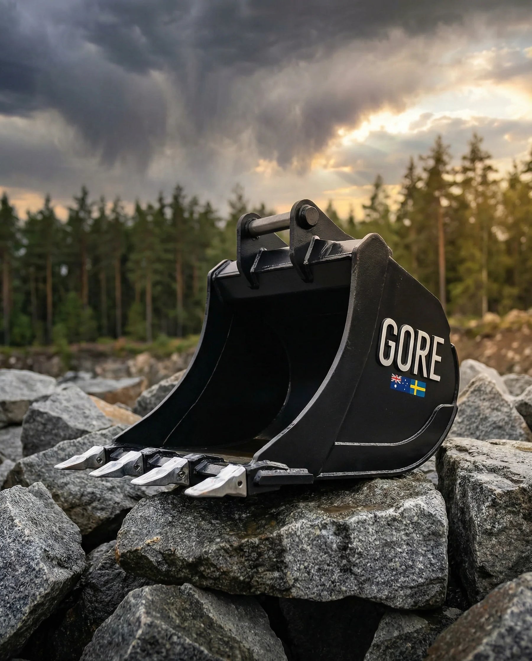 GORE grävskopa gräver i stenig mark på byggarbetsplats