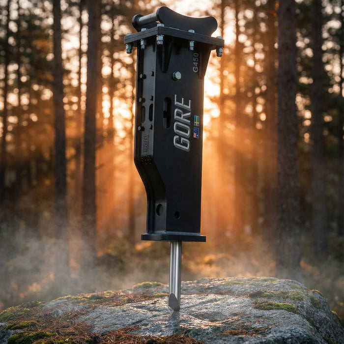 GORE hydraulhammare G450 river betong på byggarbetsplats i Sverige