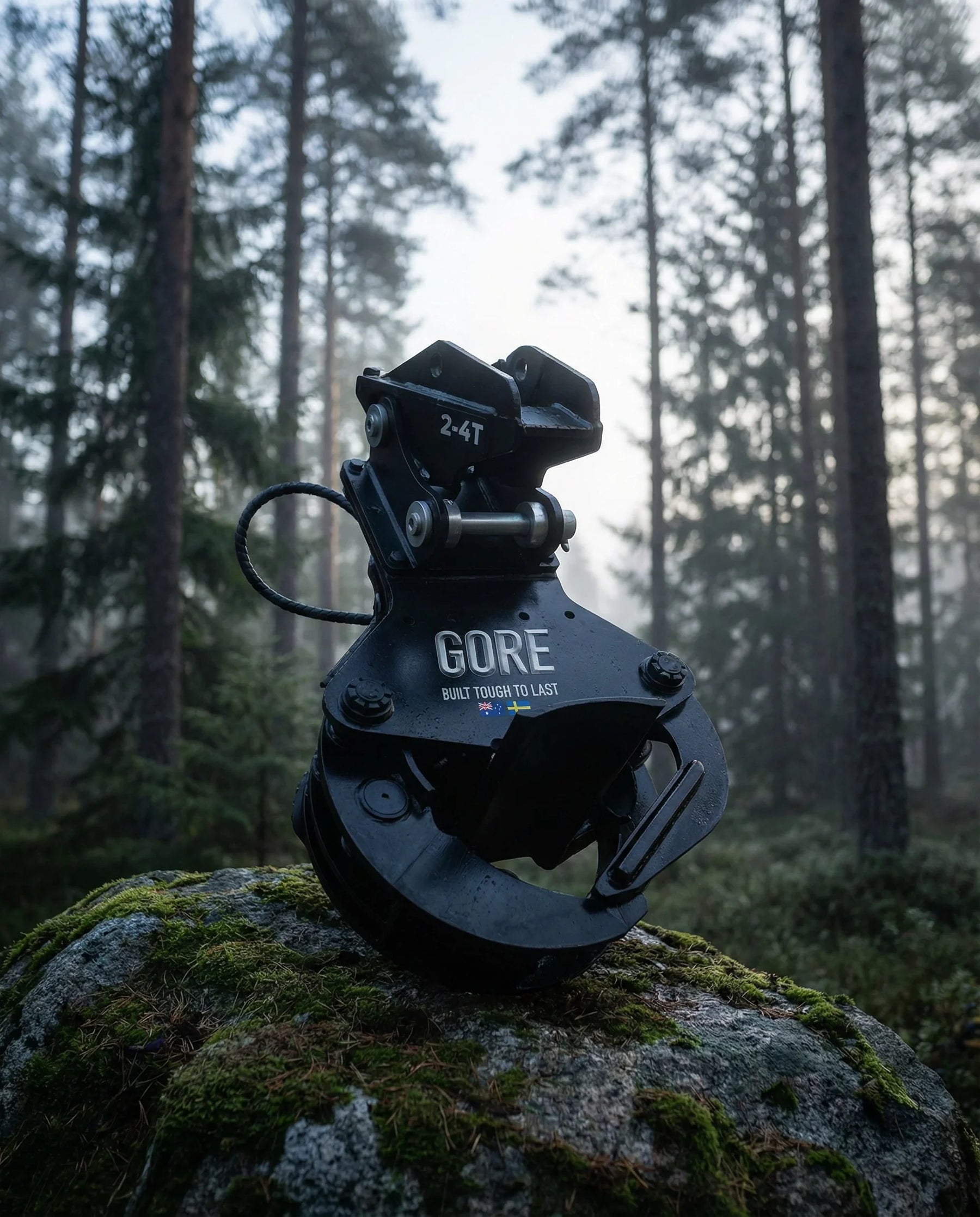 GORE roterande trägrip lyfter stock i svensk skog