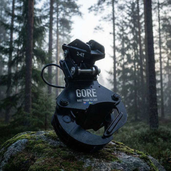 GORE roterande trägrip lyfter stock i svensk skog